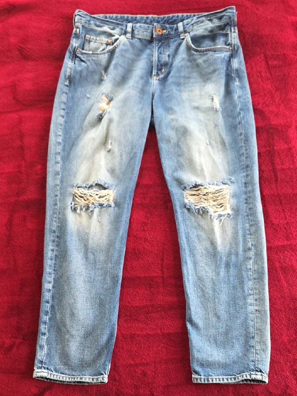 H&M Light Blue Ripped Boyfriend Jeans